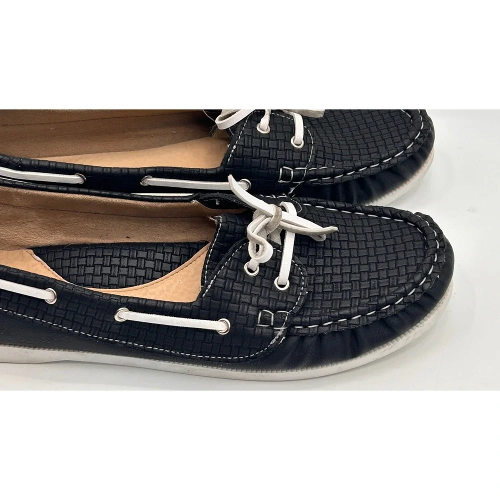 Spicy Comfort Womens Black Woven‎ Boat Shoes Lace Up Moccasin Flats Loafers 11